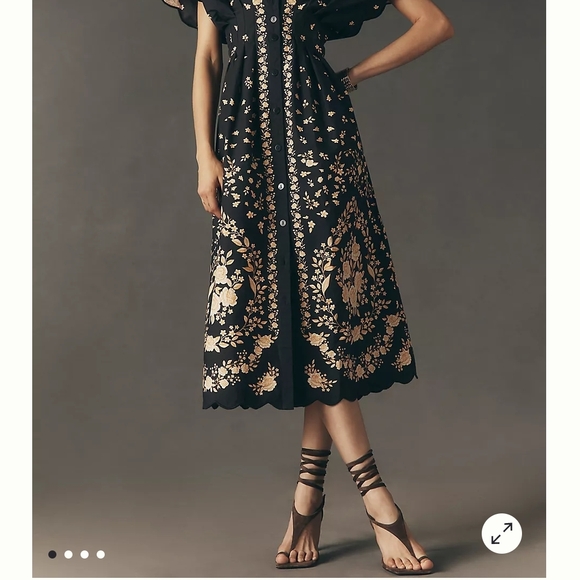 Anthropologie X FARM Rio Black and Gold Floral Midi Dress - Picture 4 of 6